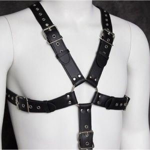 Black Leather Harness Flirting Bondage Mens Sex Tools For Men